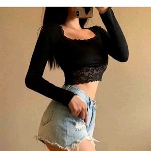 Lace Trim Long Sleeve Top