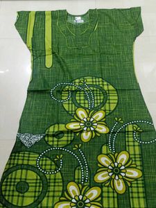 Green XL Cotton Zipped Nighty