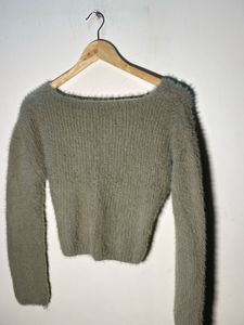 Olive Fuzzy Knit Crop Top