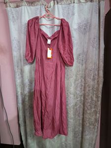 Balloon Sleeved Pink Maxi Dress