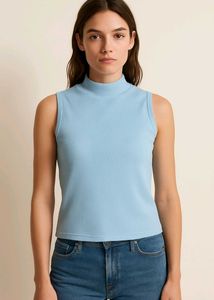 Blue Ribbed Sleeveless Top