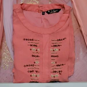 Peach Embroidered Kurti