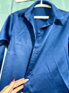 Elegant Blue Satin Shirt