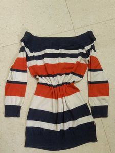 Striped Off-shoulder Knit Sweater