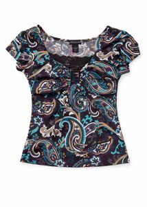 Paisley Print Top with Lace Detail