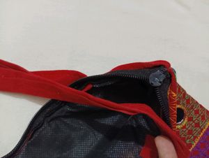 Red Coloured Embroidered Shoulder Bag