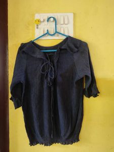 Cute Navy Blue Tie-Neck Top 34-38
