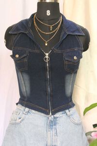 Denim Zipped Fitted Top