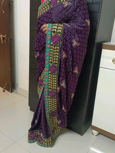 Purple Floral Embroidered Saree