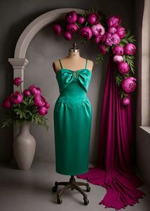 Emerald Satin Midi Dress