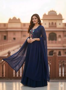 Navy Blue Embroidered Lehenga Choli