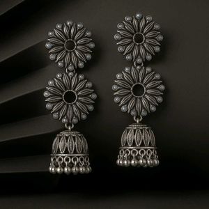 Silver Black Long Party Wear Earrings