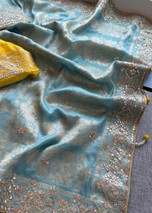 Brand New Munga Silk Saree- Sky Blue Colour