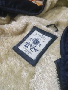 Gini &amp; Jony Boys Navy Blue Solid Hooded Jacket