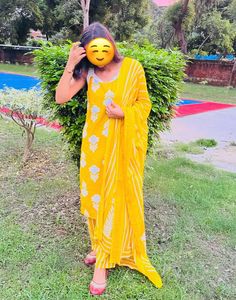 Yellow Staright Suit Set With Pant And Dupatta