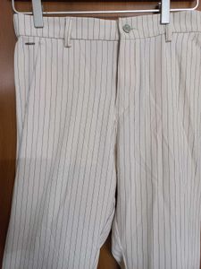 Off White Striped Trousers For Women