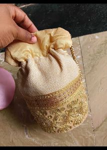 2 Gold Embellished Drawstring Potli Bags