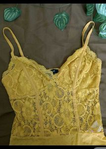 Sexy Yellow Net Bodysuit.