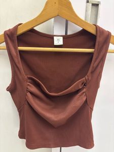 Brown Ribbed Tank Top