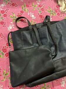 Black Tote Bag with Pouch