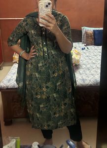 Green Floral Kurta Set