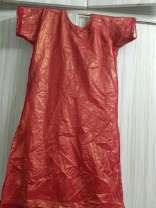 Red &amp; Gold Embellished Dress Material