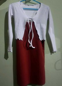Cute Red Dress + White cardigan