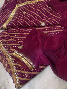 Designer Maroon Sequins Work Saree with Matching R