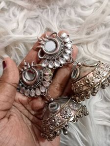 Oxidised Silver Toned Jhumka Earrings