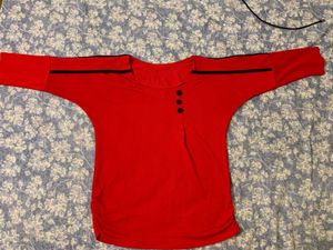 Red Button Detail Top