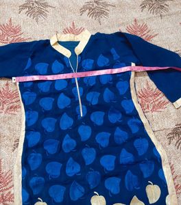 Blue &amp; Gold Leaf Print Kurti