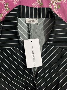 Collar Striped Lace Trim Button Long Sleeve Shirt