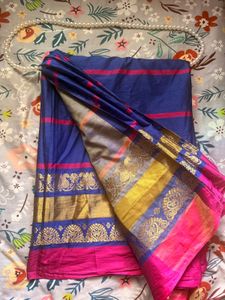 Blue &amp; Pink Pattu Saree