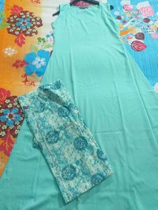 Aqua Dress with Printed Jacket