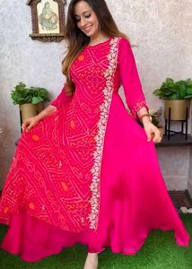 Pink Bandhani Kurta Set available in 3 color