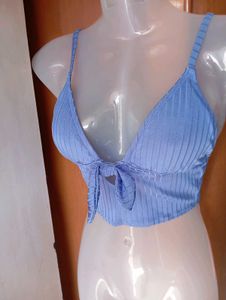 Blue Crop Top with Tie Detail