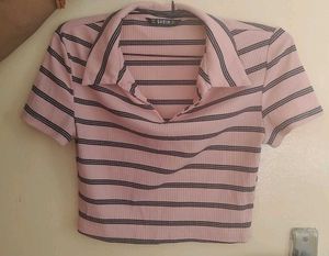 Pink Collared Crop Top