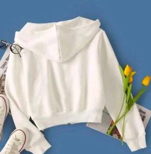 White Cropped Zip-Up Hoodie