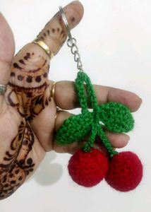 Crochet Cherry Keychain,🍒