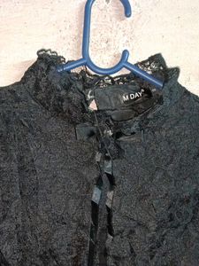 Elegant Lace Mini Dress Layered Black