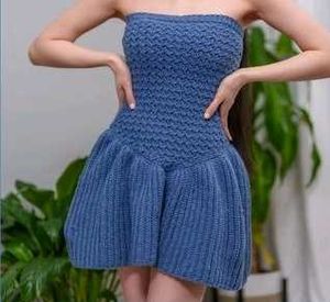 Blue Crochet Mini Dress