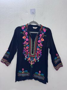 Colourful Floral Black Kurti