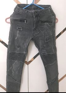 Waist 26-28 Grey Distressed Jeans