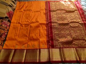 Mango Yellow And Maroon Traditional Silk Saree