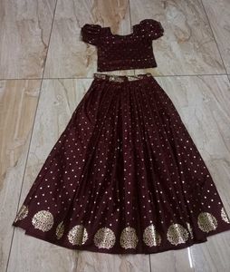 Meroon And Golden Print Pattupavada Set
