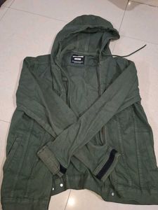 Wrogn Green Hooded Denim Jacket