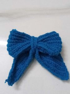 Blue Knitted Bow Hair Clip