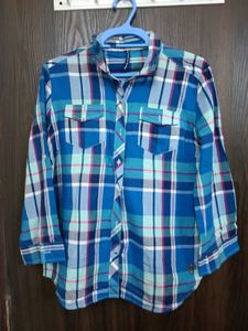 Blue Plaid Button-Down Shirt