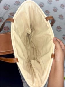 Woven Straw Tote Bag with Leather Accents