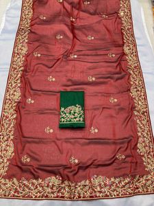Premium Software Rangoli Silk Fabric Saree Set